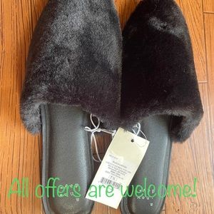 A New Day black / carter faux fur women slip on shoes mules slippers siz…